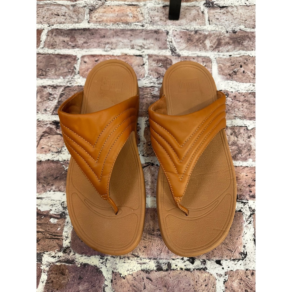 FitFlop Lulu Chevron Leather Toe-Post Sandals Tan Brown DX5-582 Womens 10 - Picture 9 of 16